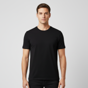 black t shirt and black jeans for men front